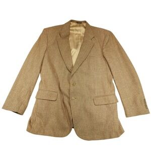 Austin Leeds Sport Coat Mens 44L Brown Plaid Wool Tweed Button Blazer Jacket